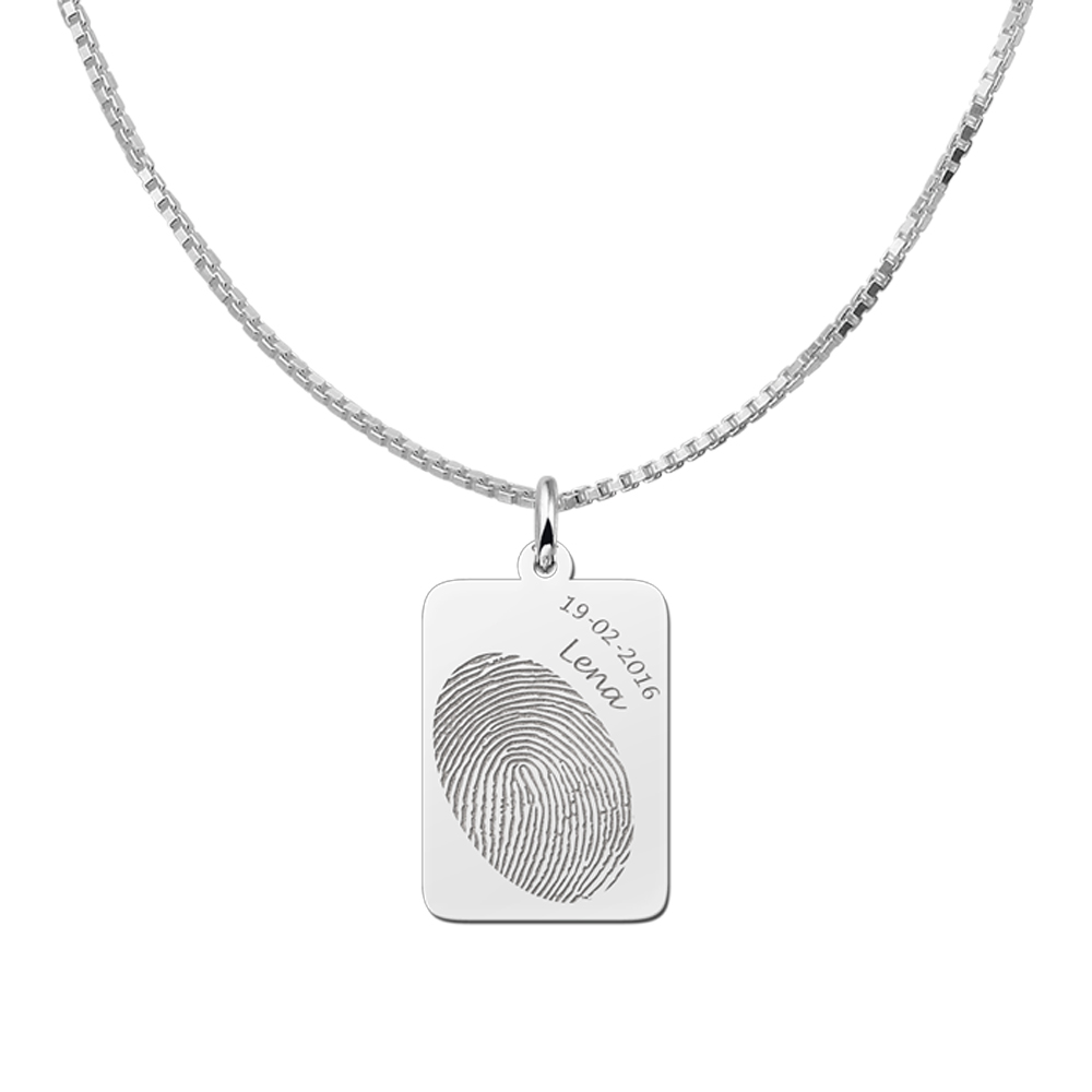 Silver fingerprint dogtag with name and date