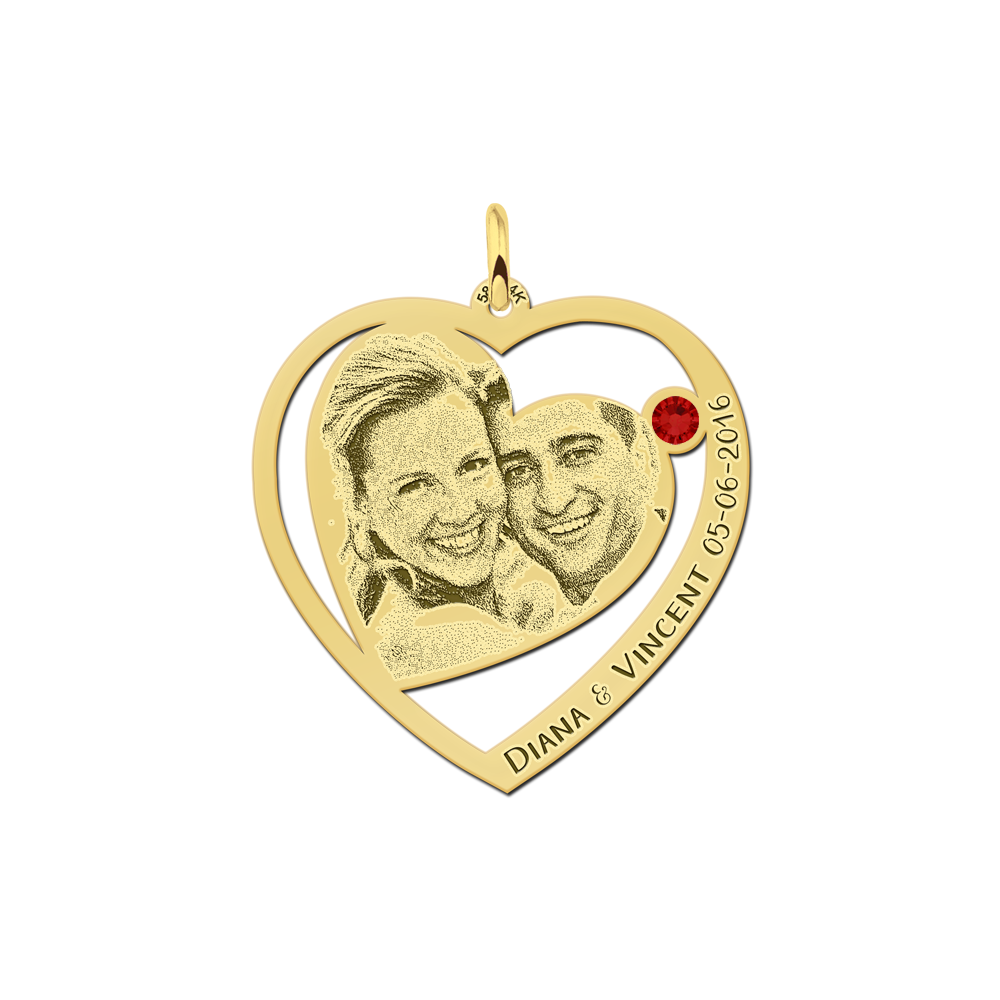 Photo pendant with heart and birthstone gold