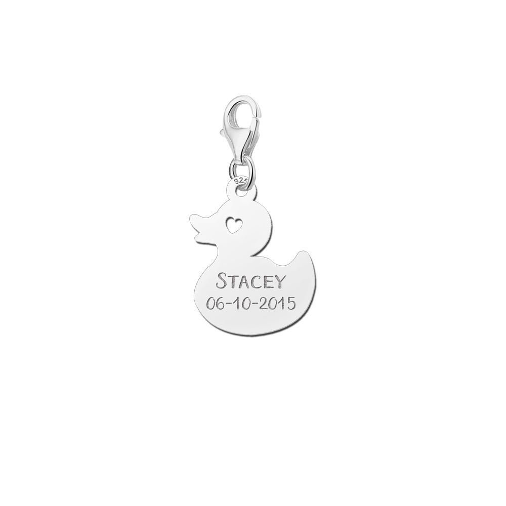Silver Duck charm with name and date