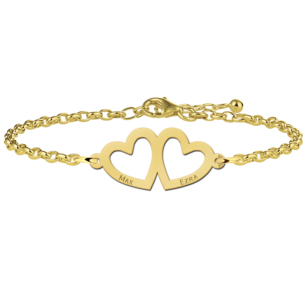 Gold heart bracelet with two names