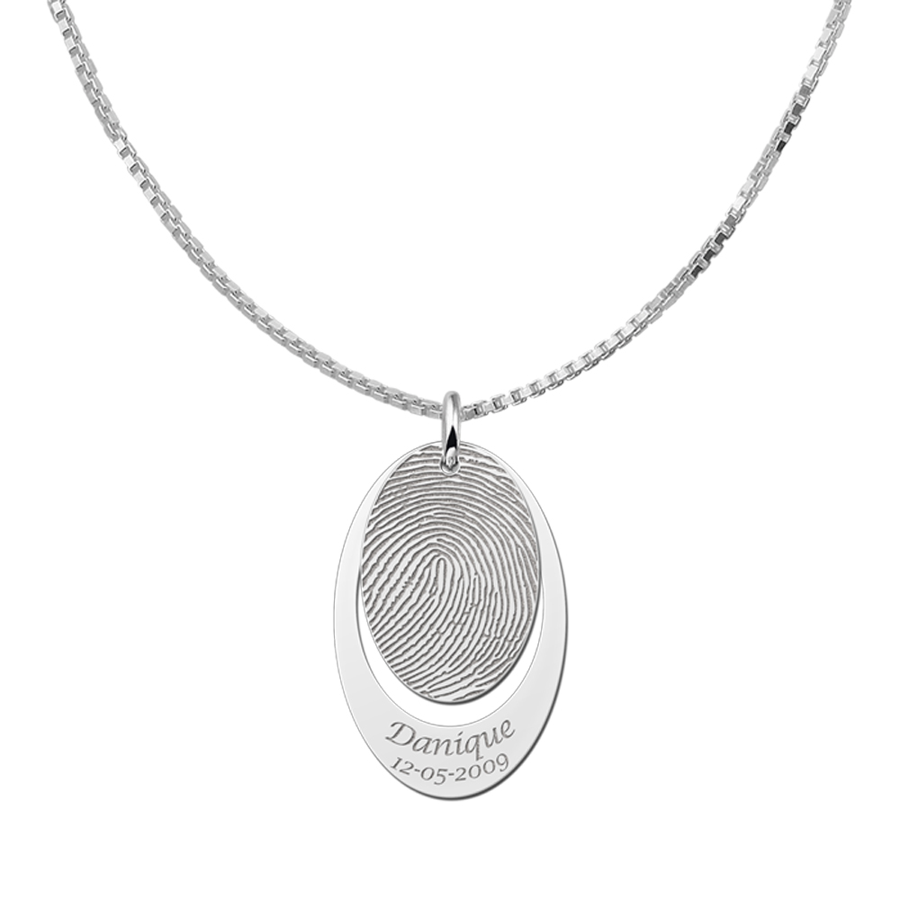 Two-piece fingerprint necklace silver