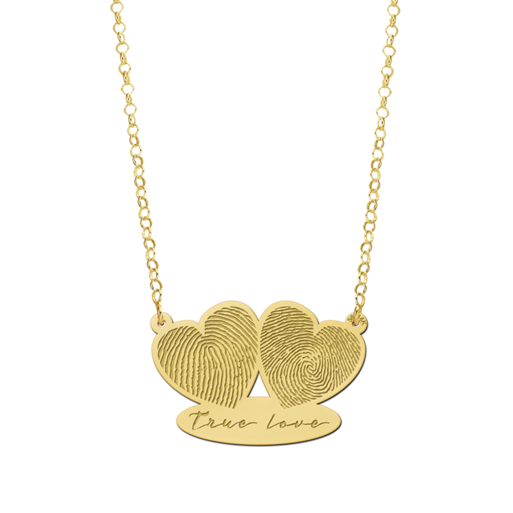 Gold pendant with two fingerprints and own handwriting