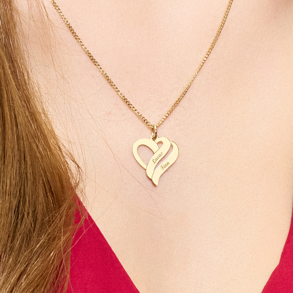 Gold pendant heart shaped for two names small