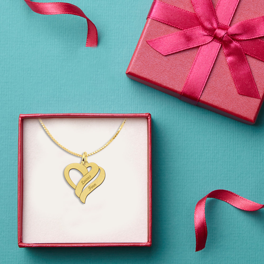 Gold pendant heart shaped for two names small