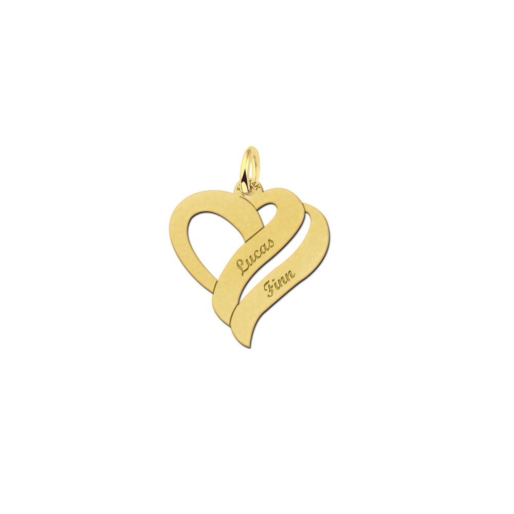 Gold pendant heart shaped for two names 