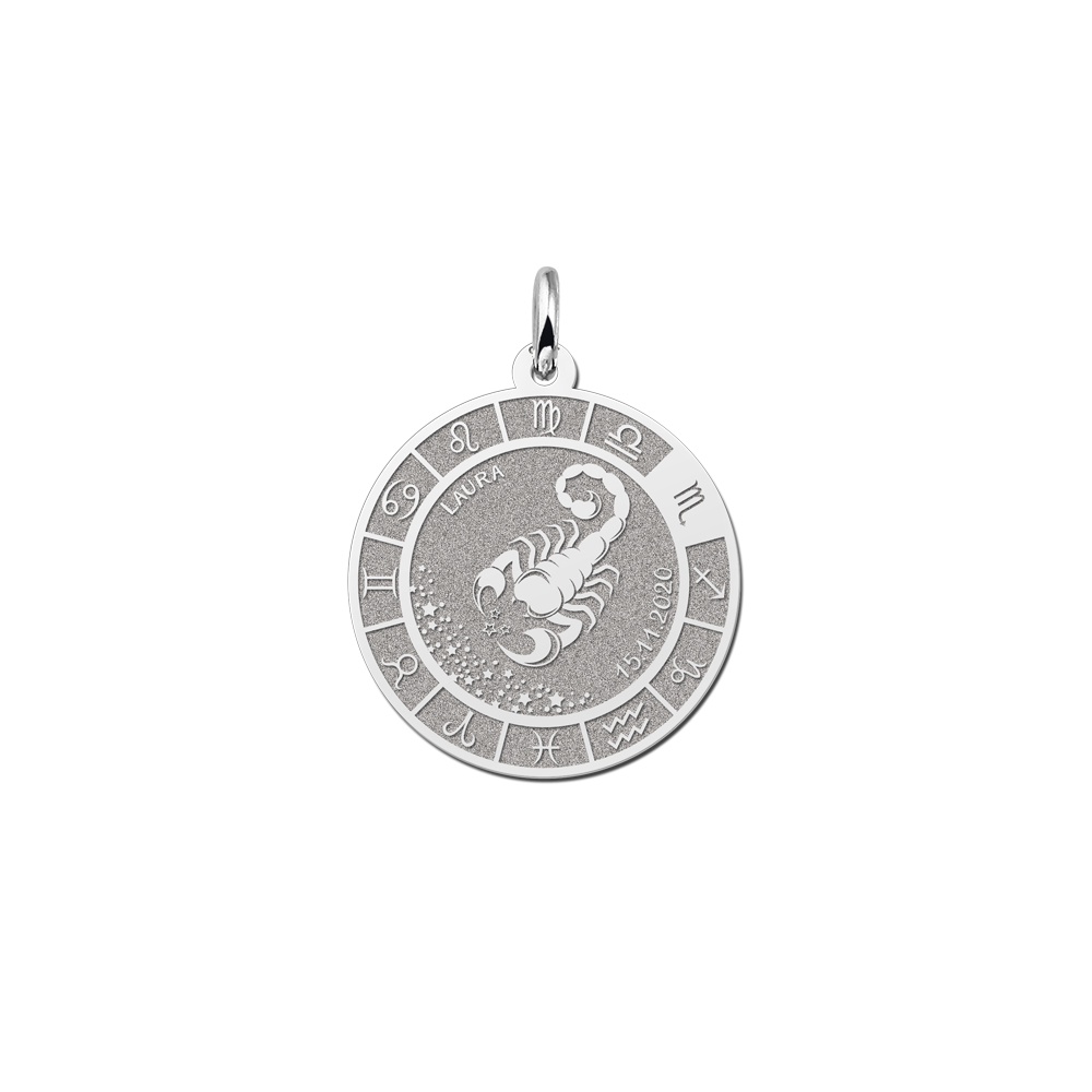 Silver round pendant zodiac scorpio
