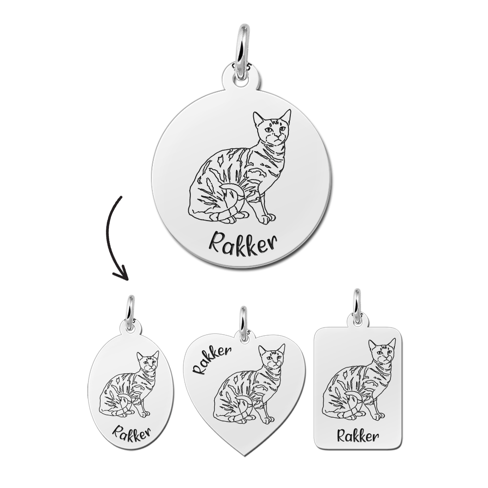 Bengal Cat Pendant with Engraving in Silver