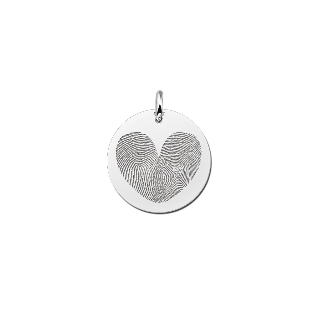 Round pendant two fingerprints with heart shape