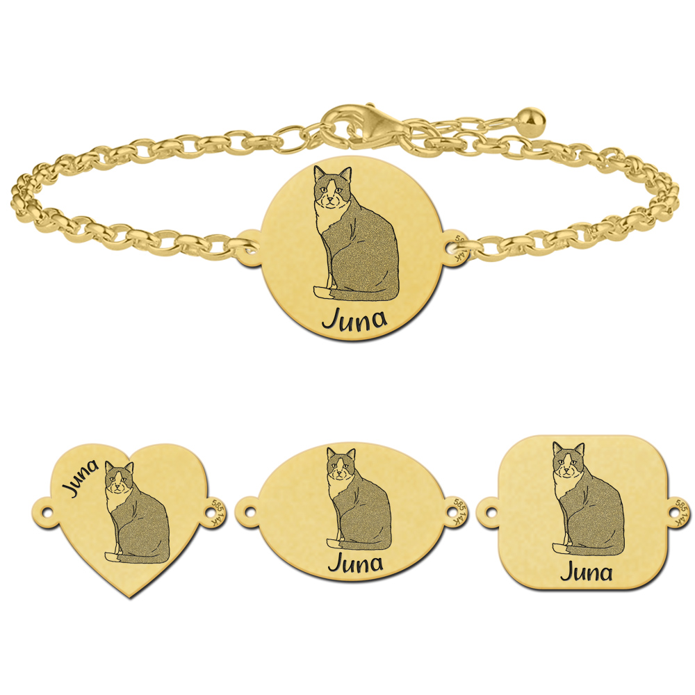 Gold bracelet with cat pendant Tuxedo