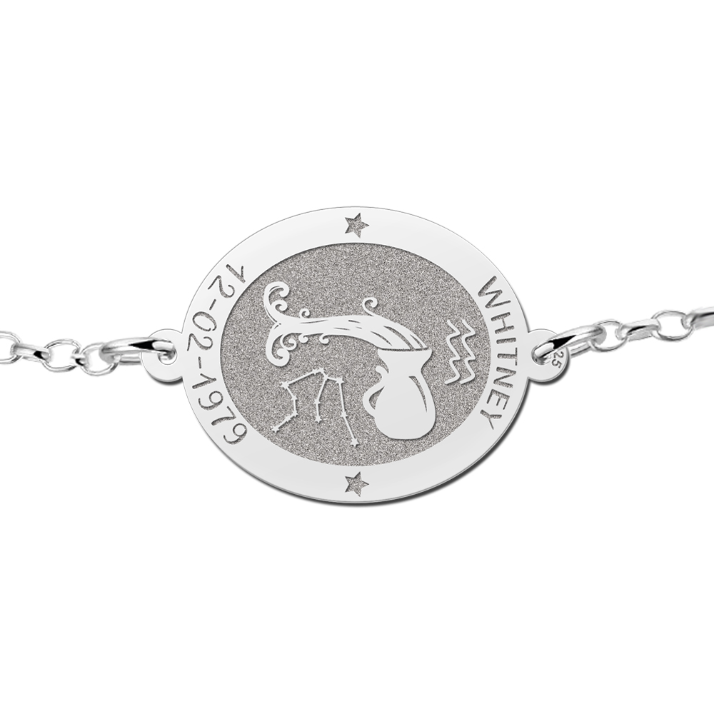 Silver star sign bracelet oval Aquarius