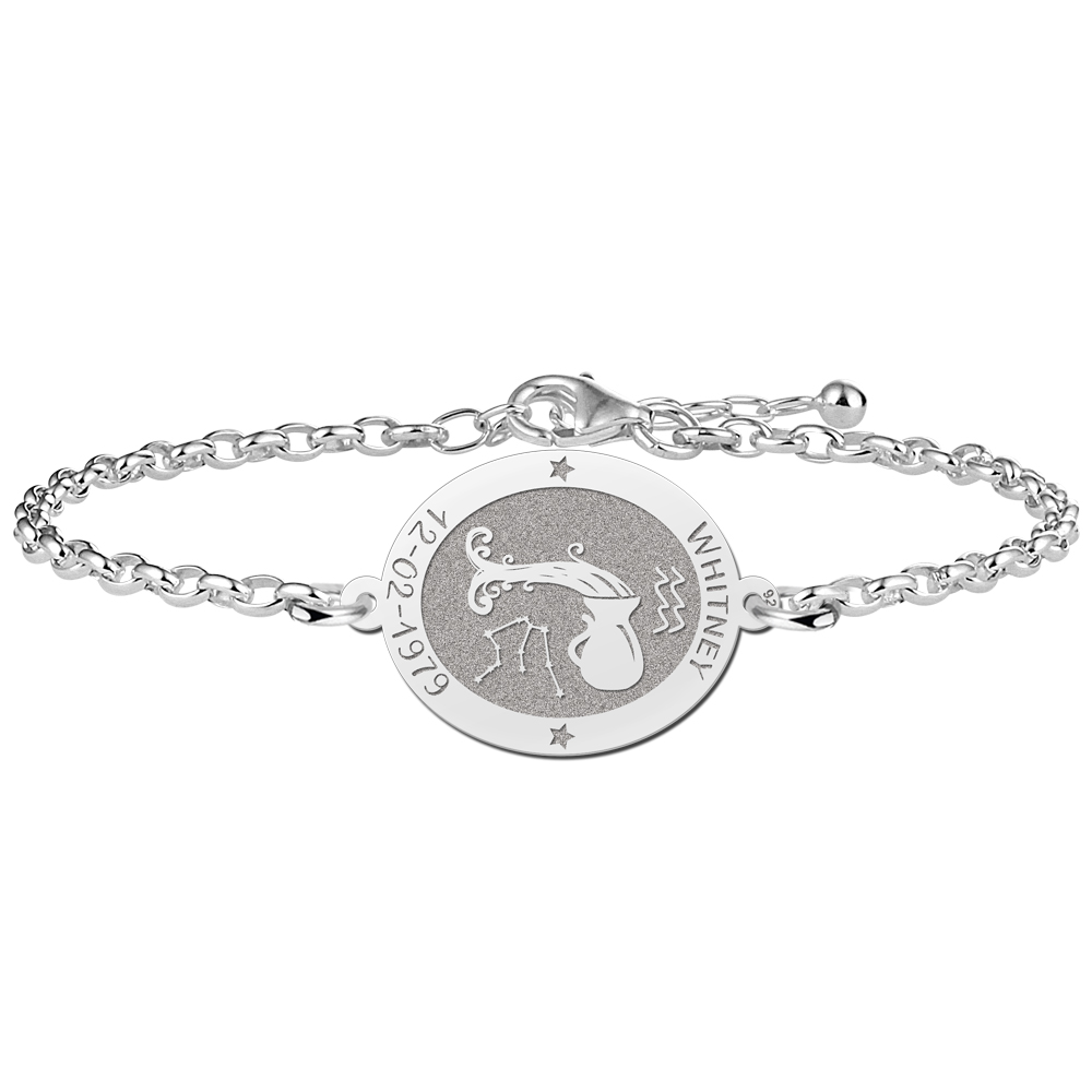 Silver star sign bracelet oval Aquarius