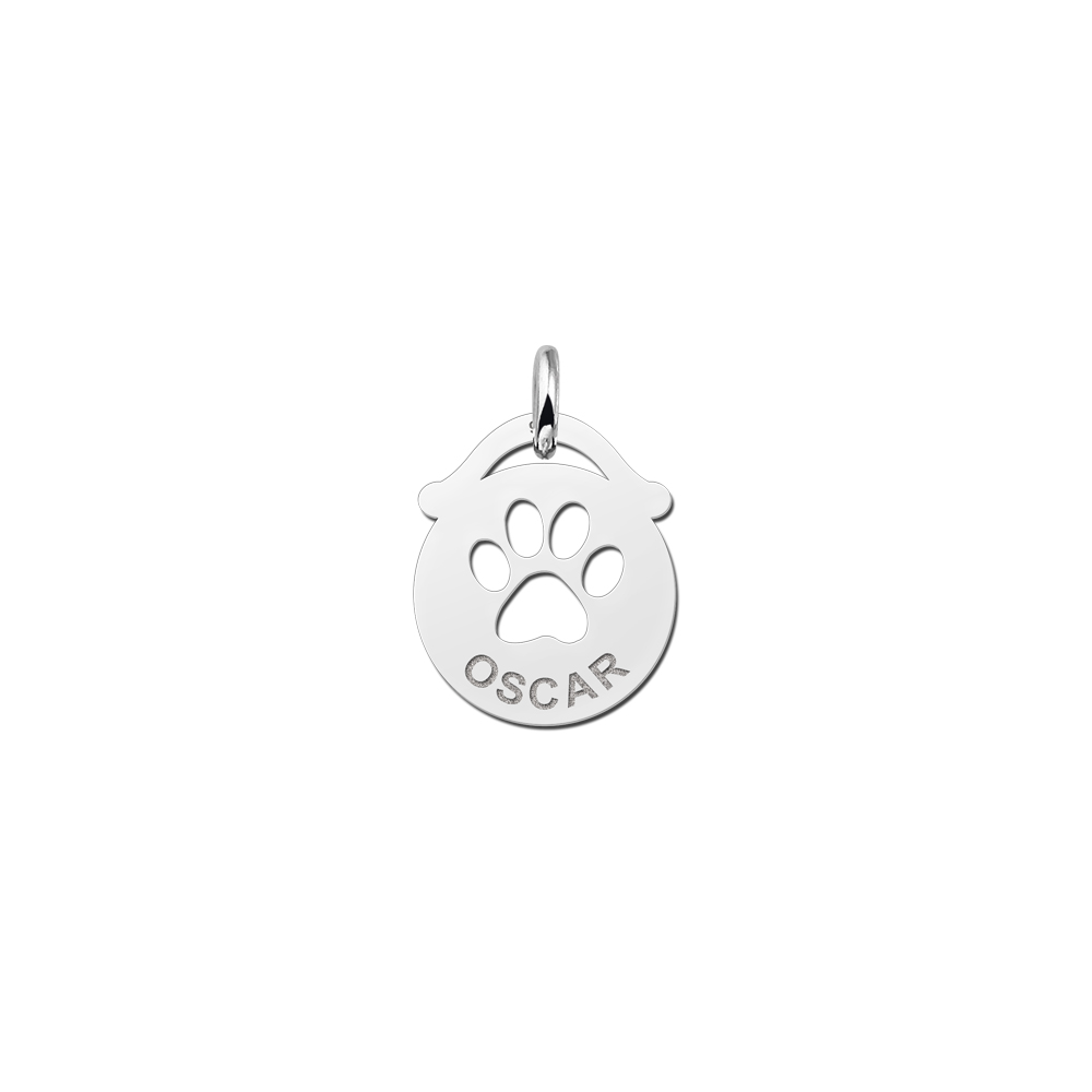 Silver pet namependant round paw