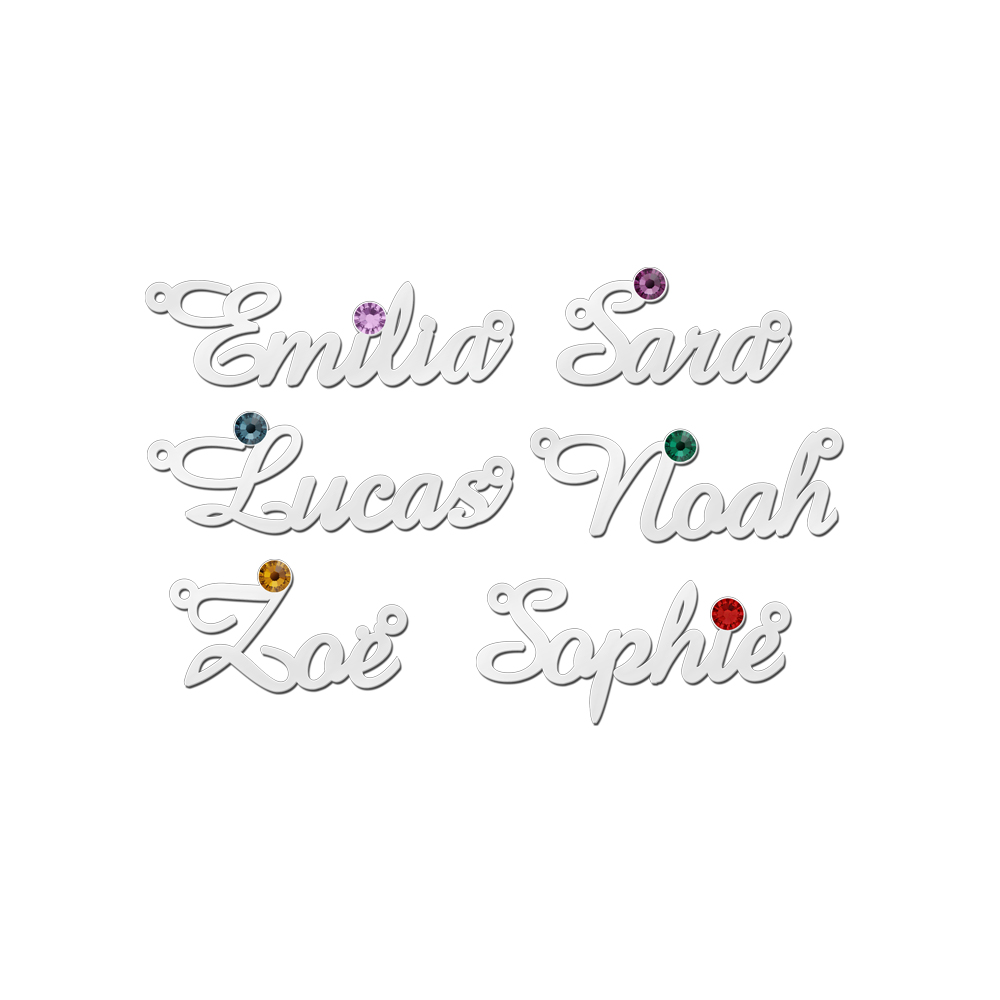 Silver name necklace with birthstone model Emilia