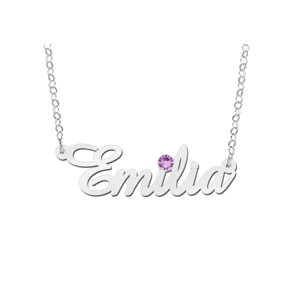 Silver name necklace with birthstone model Emilia