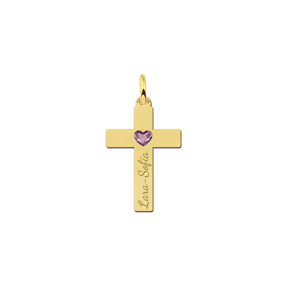 Golden Communion cross with heart zirconia and engraving