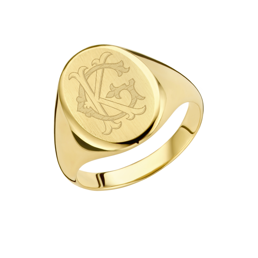 14 carat gold oval signet ring with monogram