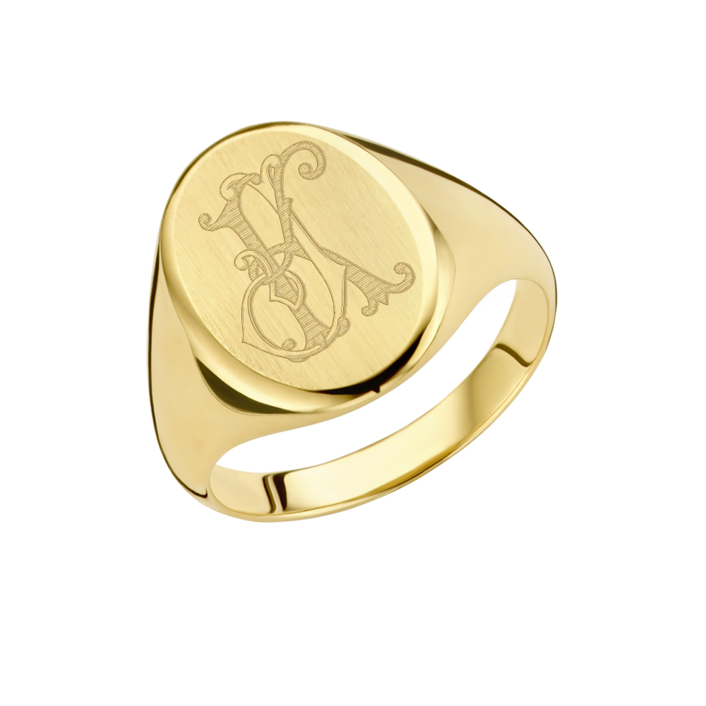 14 carat gold oval signet ring with monogram