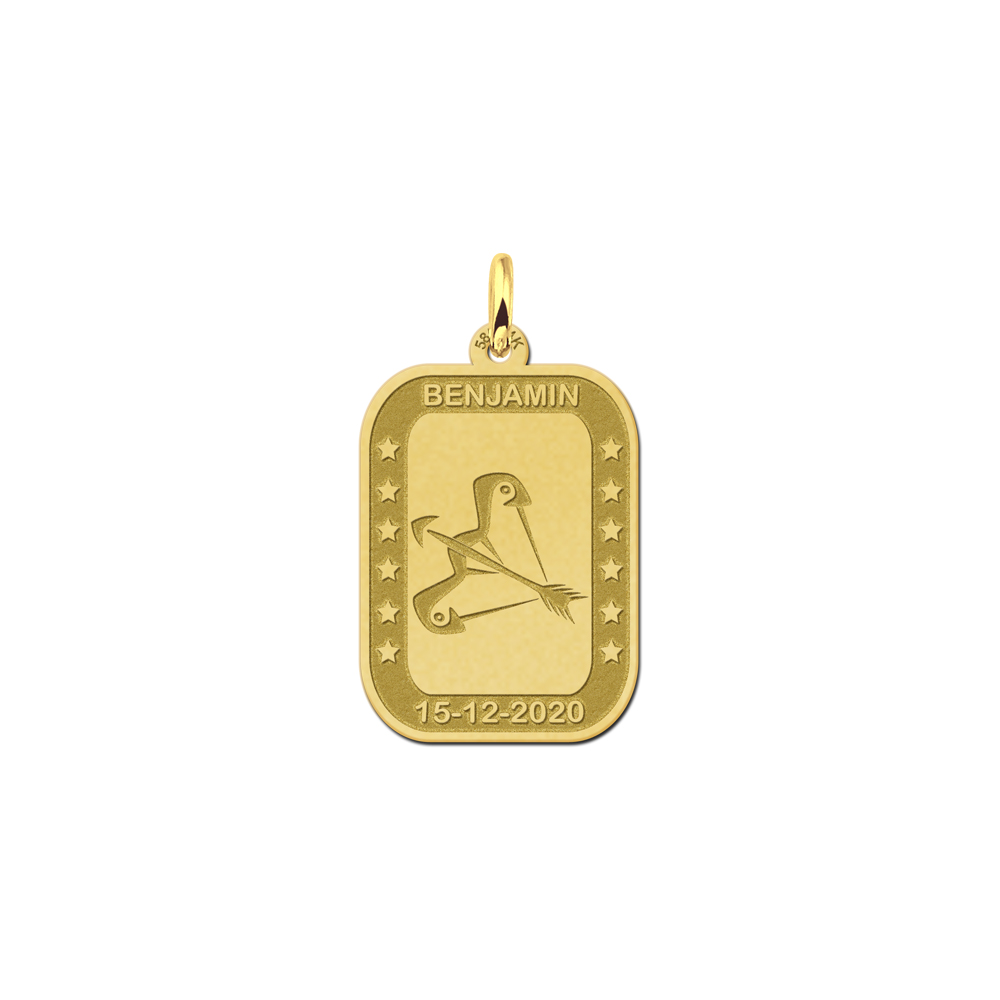 Gold rectangular pendant zodiac sagittarius