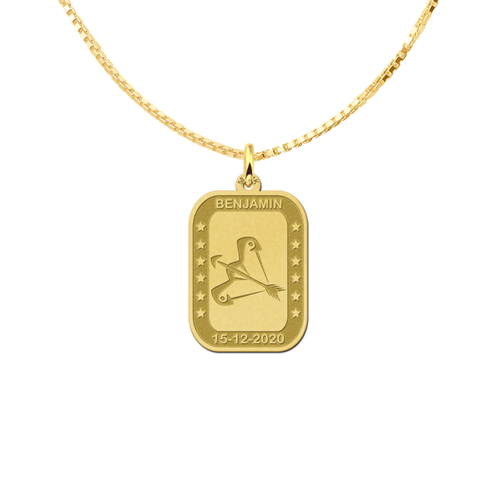 Gold rectangular pendant zodiac sagittarius