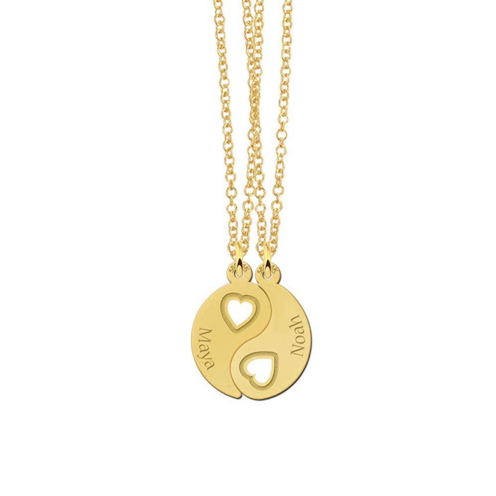 Gold friendship necklace YinYang with hearts