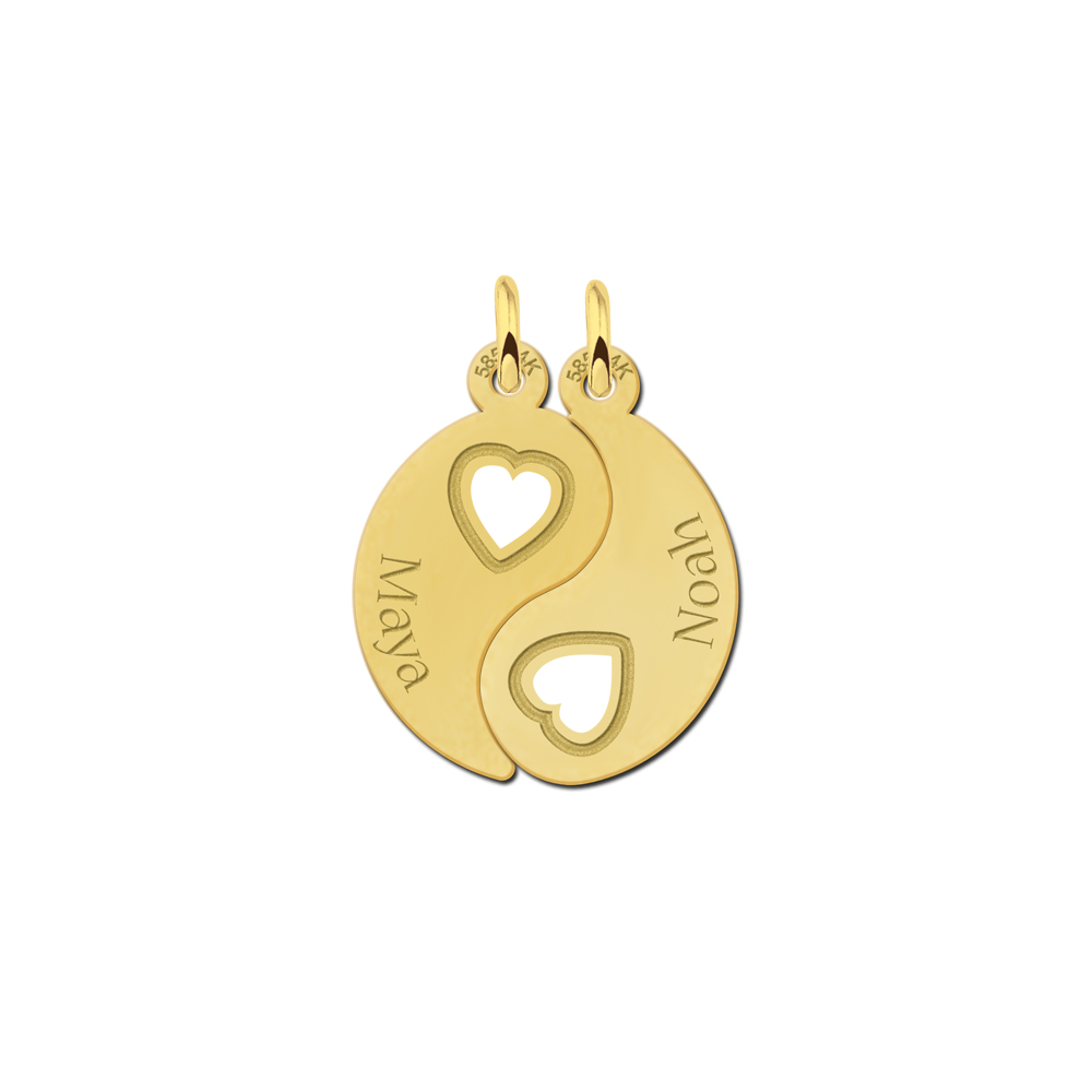 Gold friendship necklace YinYang with hearts