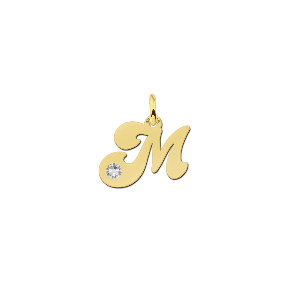 Golden Initial Pendant with Zirconia