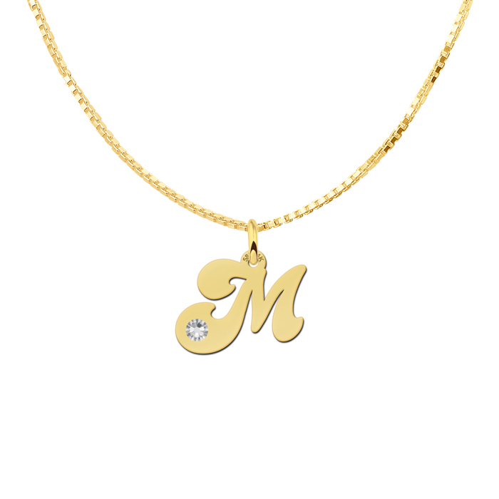 Golden Initial Pendant with Zirconia