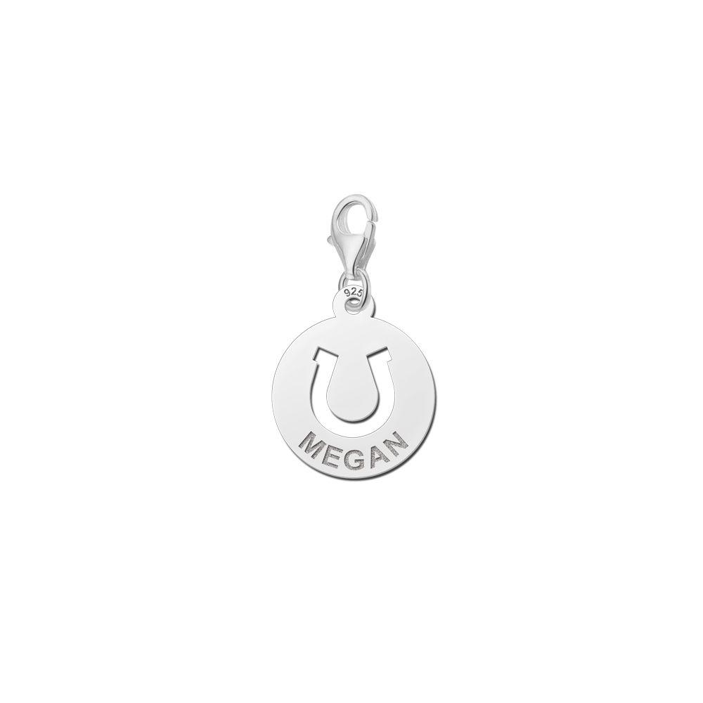 Silver horse namecharm round horseshoe