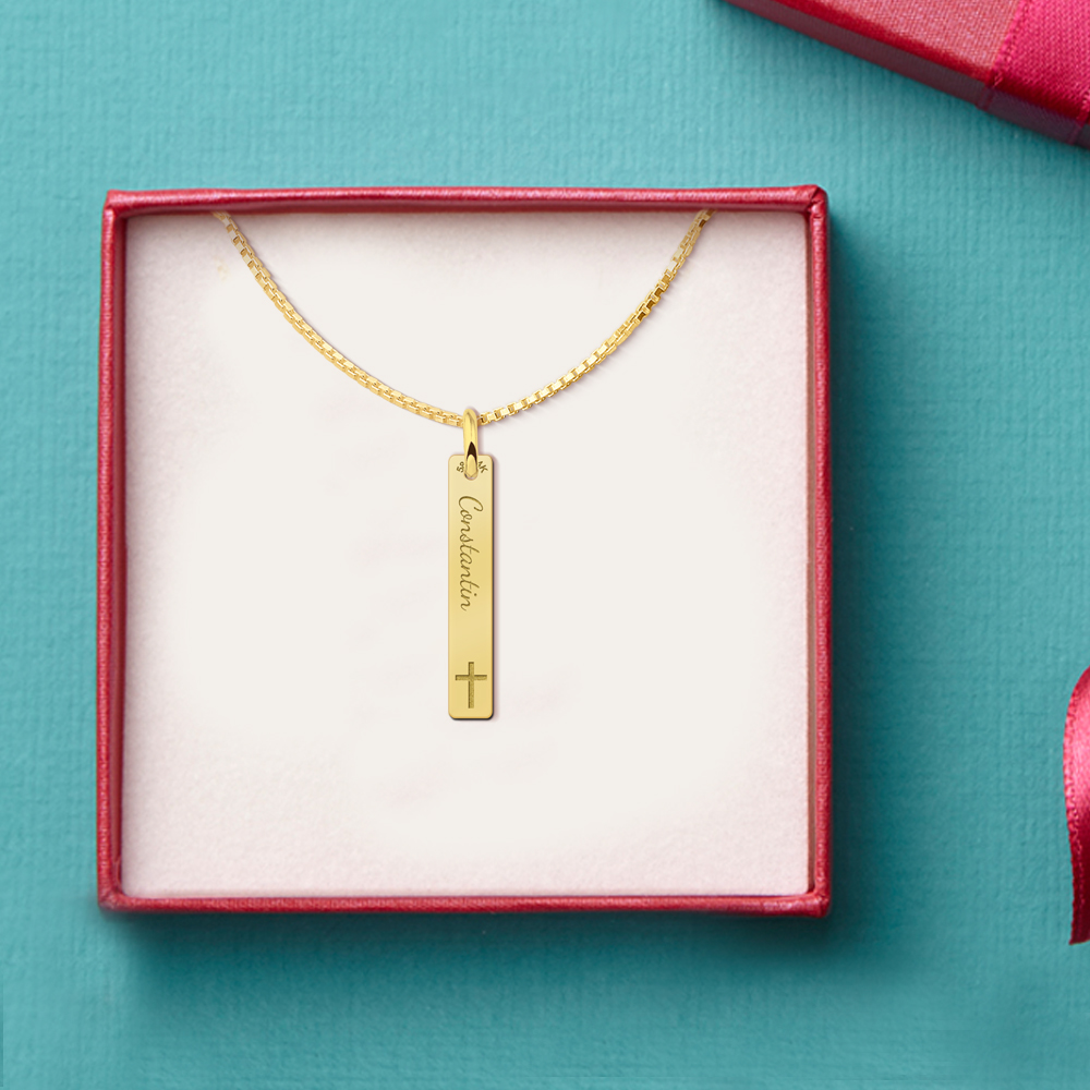 Golden communion bar pendant with name