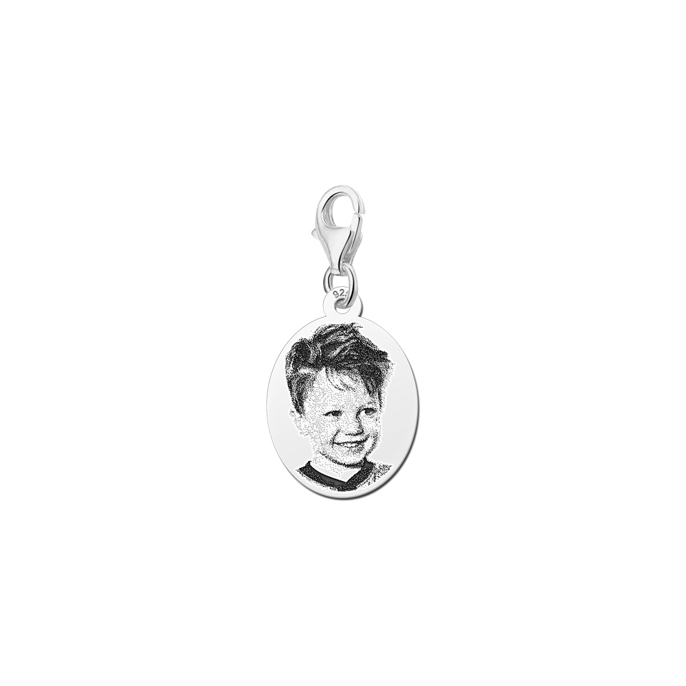 Photo pendant oval with carabiner silver