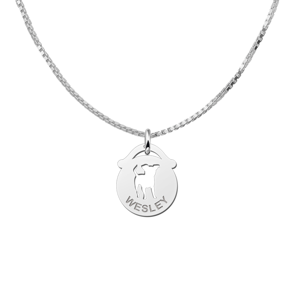 Silver pet namependant round doggie