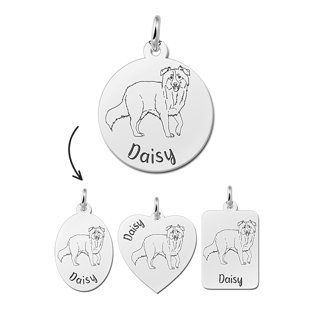 Silver necklace with name engraving own dog Australian Shepherd