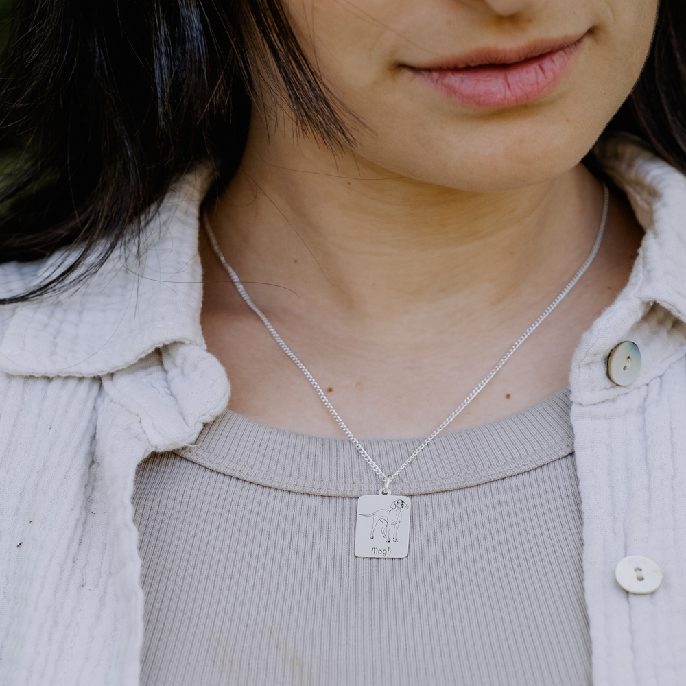 Silver necklace with name engraving own dog Australian Shepherd