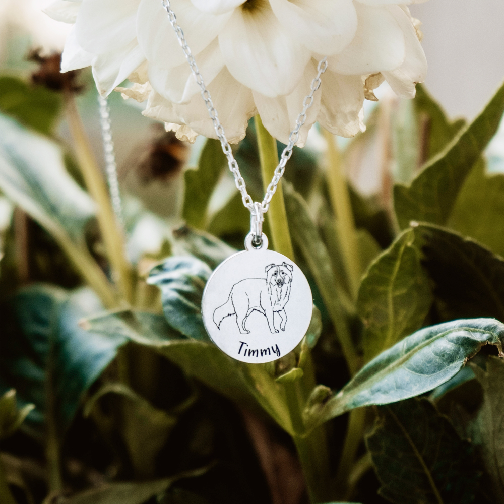 Silver necklace with name engraving own dog Australian Shepherd