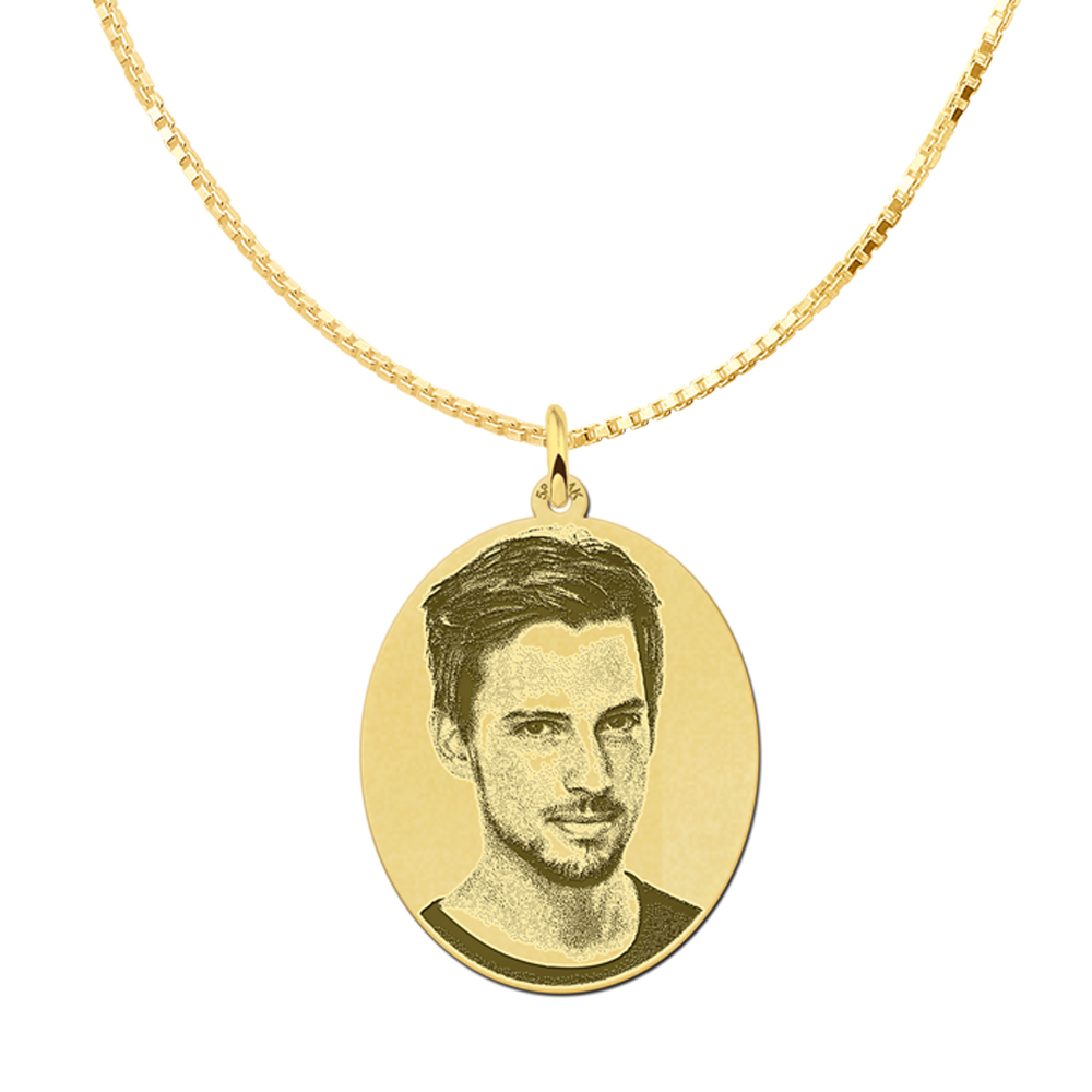 Gold photo pendant necklace oval