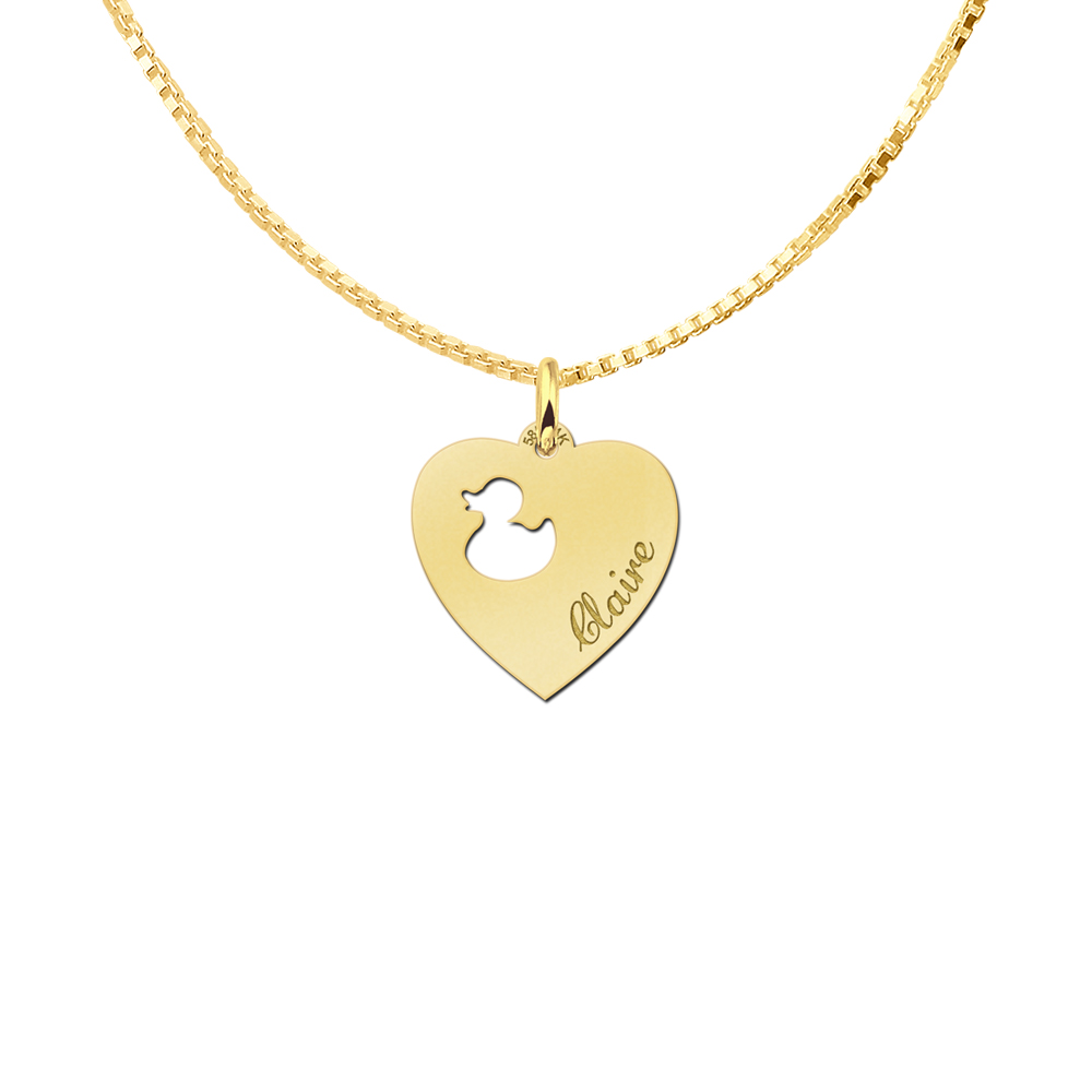 Engraved Gold Heart Necklace, Duck with Name