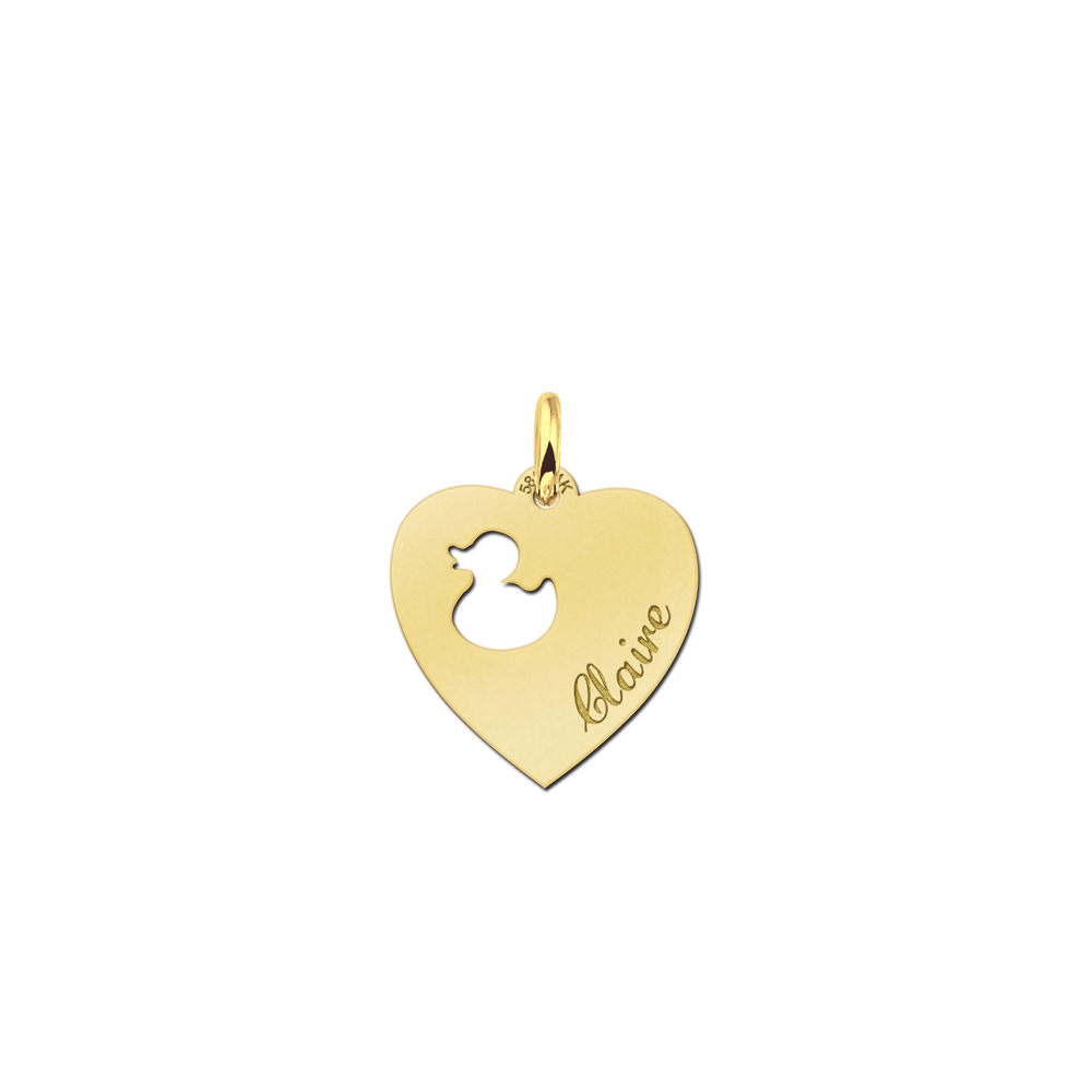 Engraved Gold Heart Necklace, Duck with Name