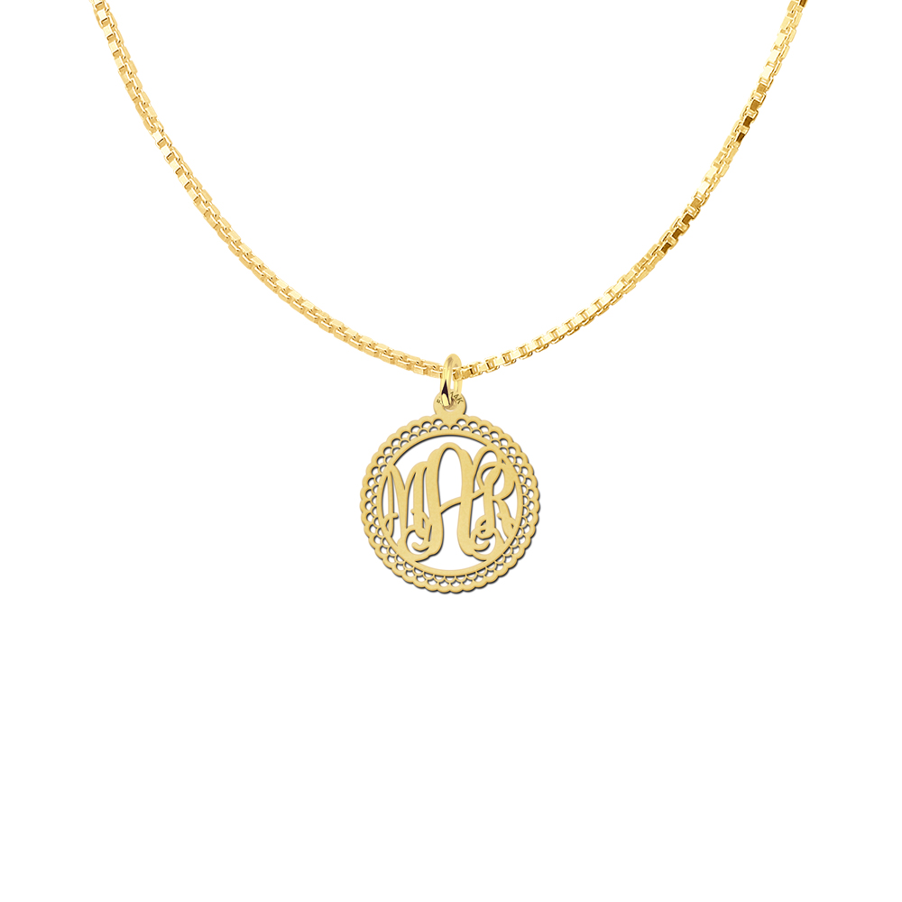 Gold Monogram Necklace with Border, Small