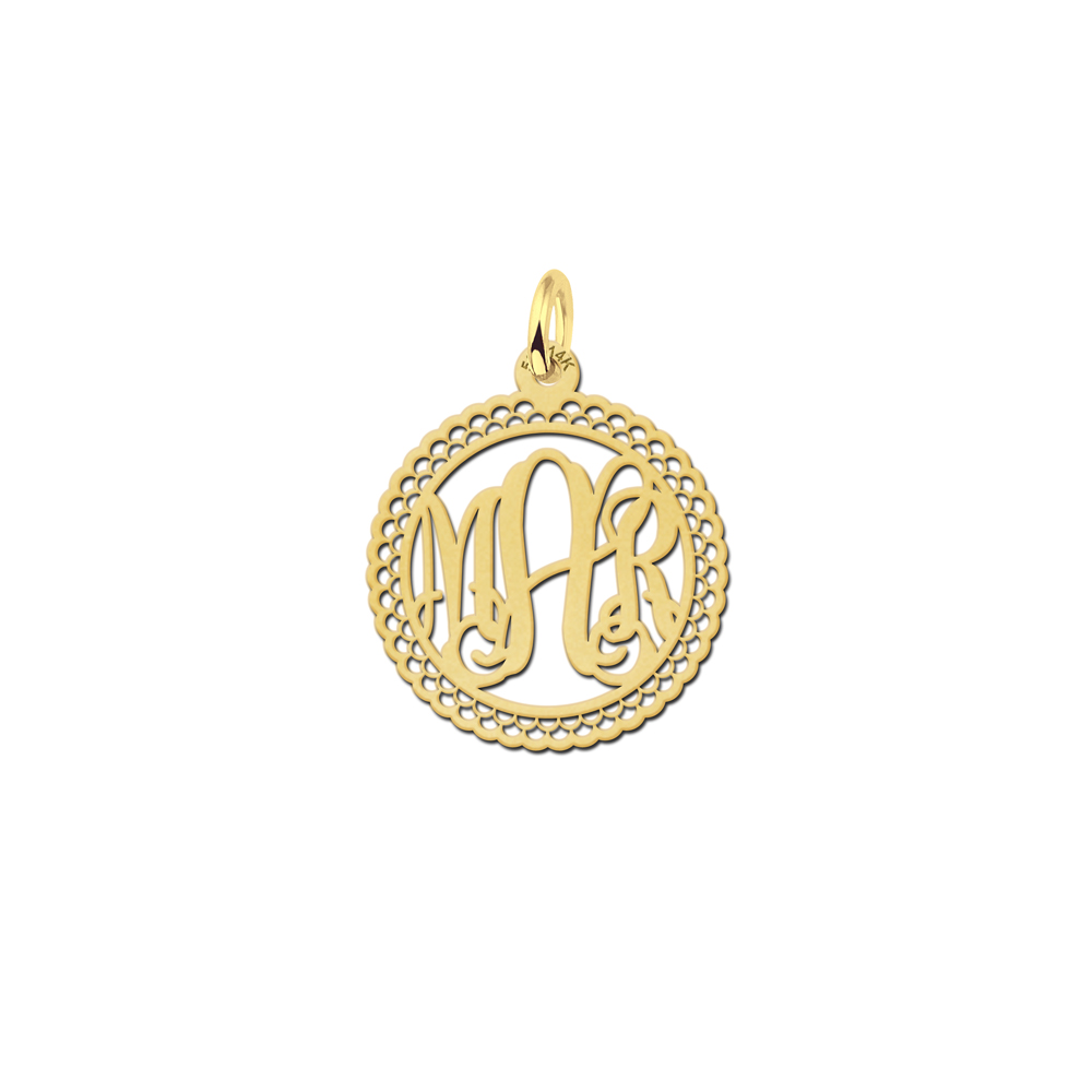 Gold Monogram Necklace with Border, Small