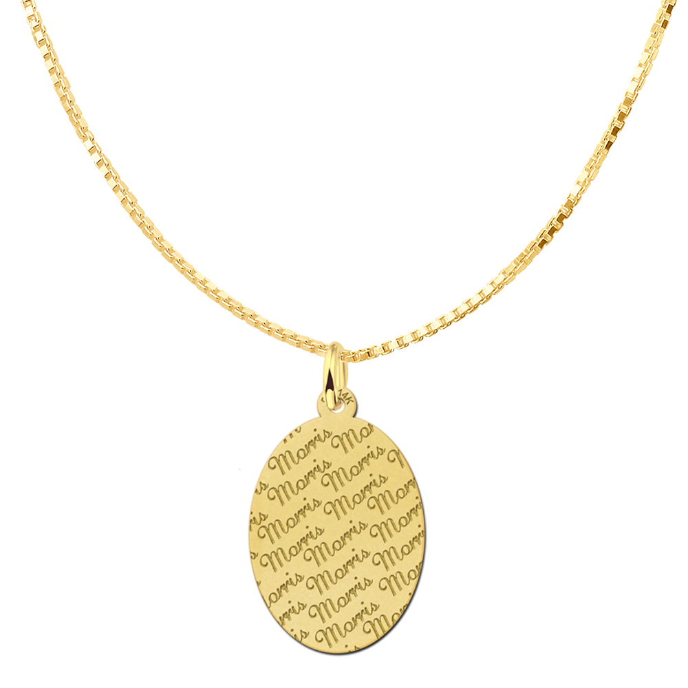 Gold Oval Necklace Engraved Large