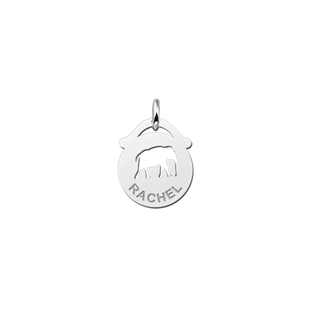 Silver pet namependant round elephant