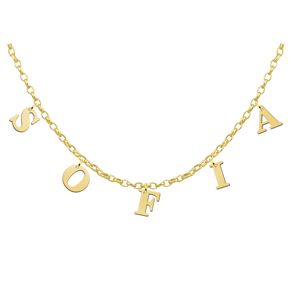 Gold plated name necklace letters