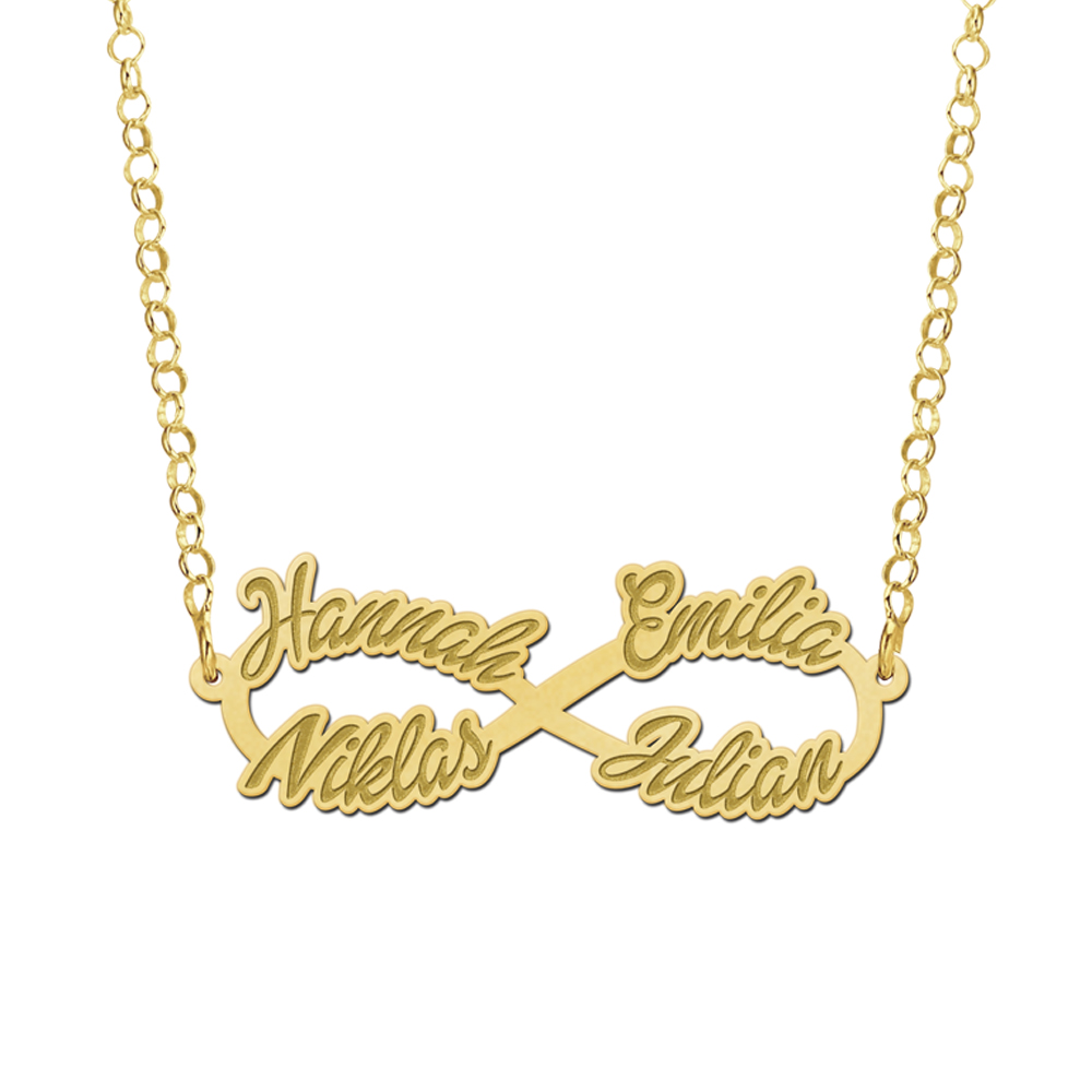 Golden infinity necklace with four names