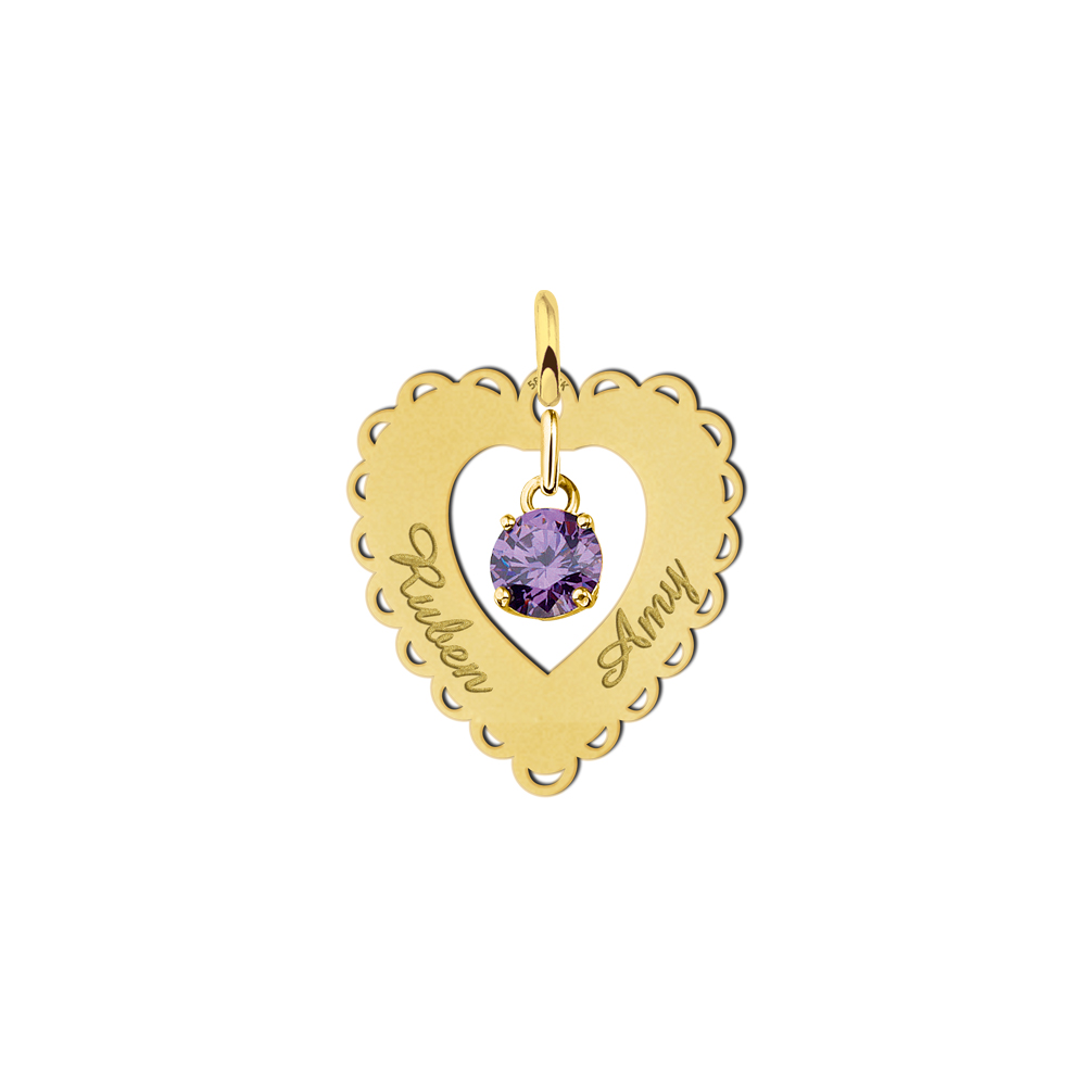 Golden Pendant Heart Lace 2 Names Cubic Zirconia