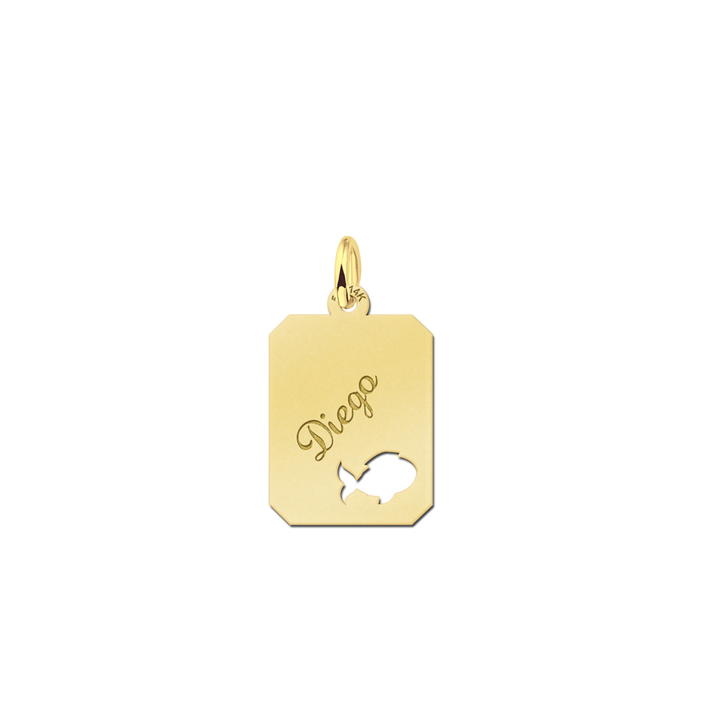 Rectangled Gold Engraved Pendant with a Fish