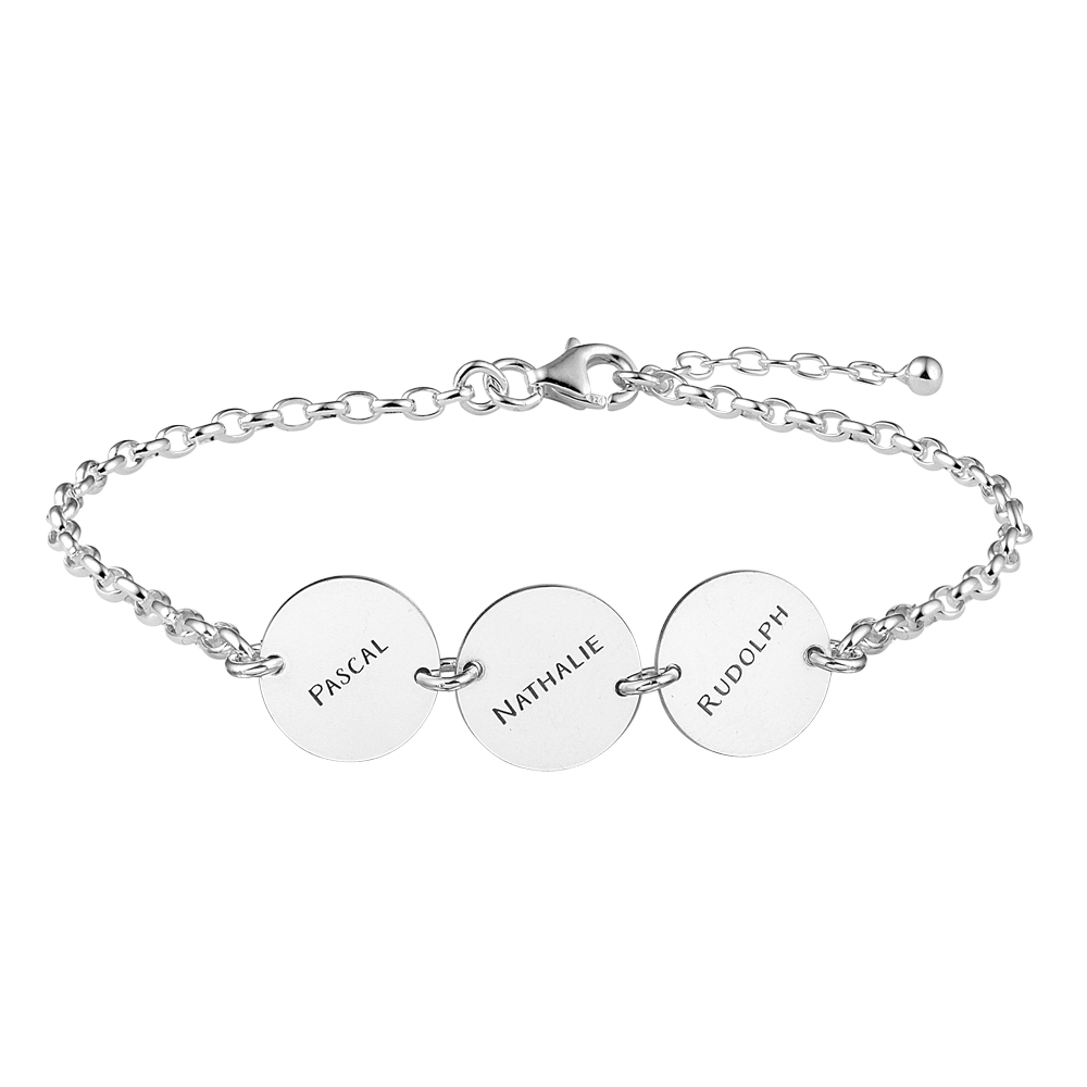 Silver name bracelet with 3 cirkels