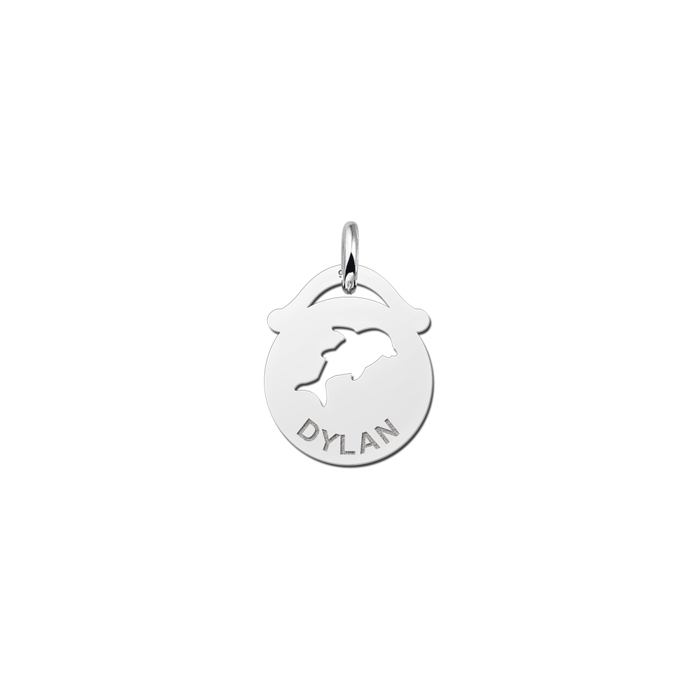 Silver pet namependant round dolphin