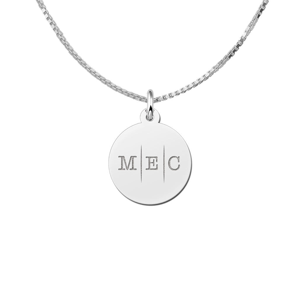 Sterling silver round pendant with engraved initials