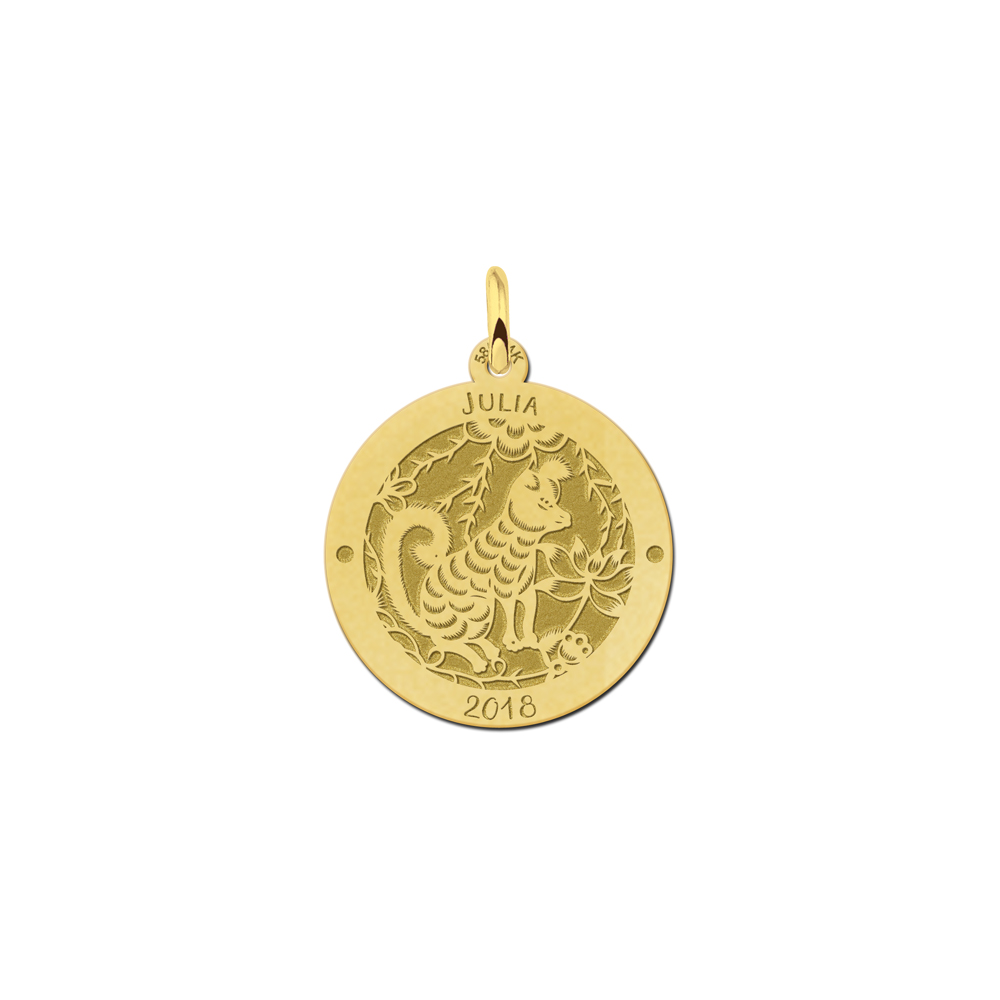 Gold round chinese zodiac pendant dog