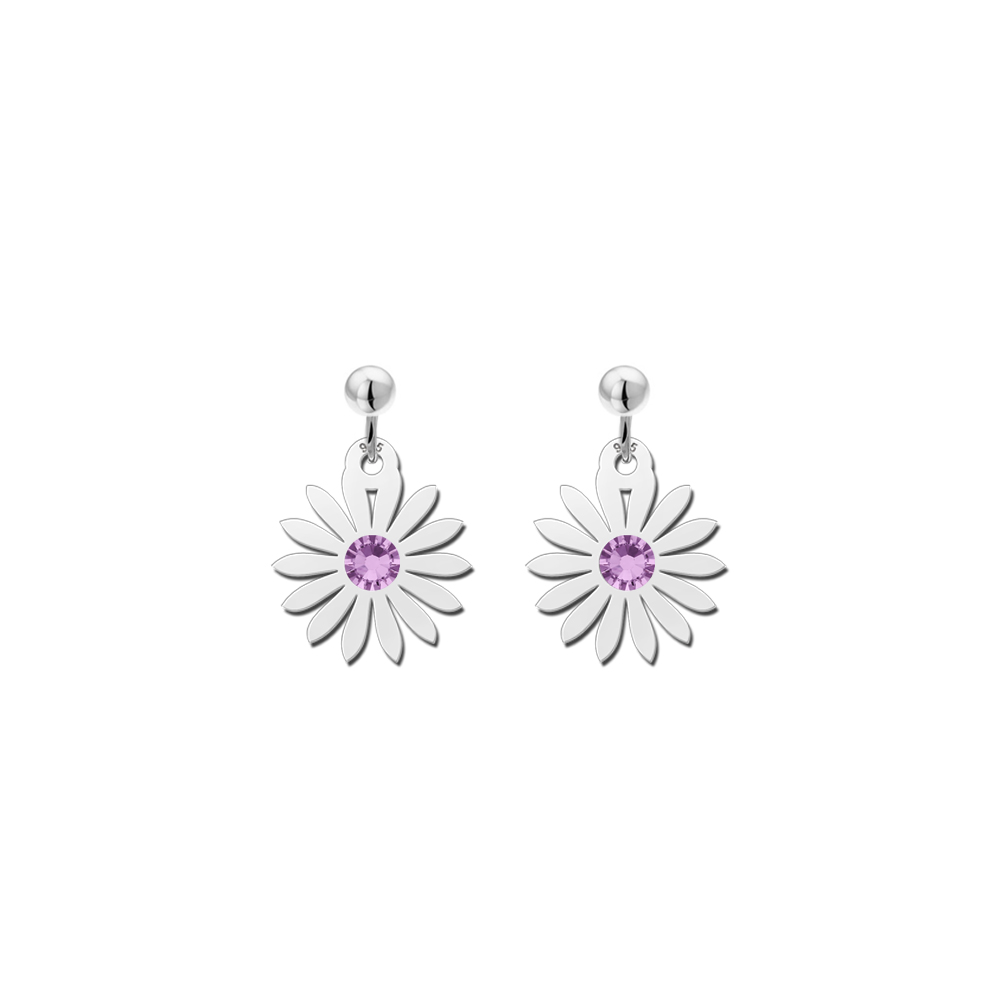 Silver earrings with daisy birthstone